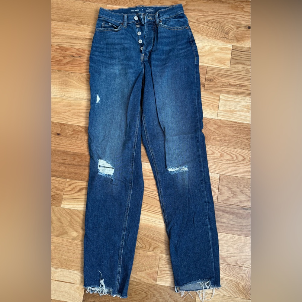 Old Navy Women's Dark Blue Distressed Skinny Jeans